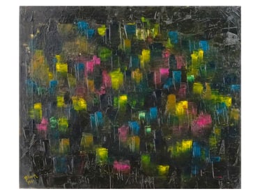 MID CENT AMERICAN ABSTRACT OIL PAINTING BY BLOOM