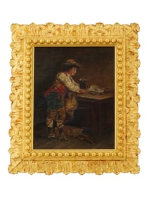 ANTIQUE PORTRAIT OIL PAINTING THE PIPER SIGNED