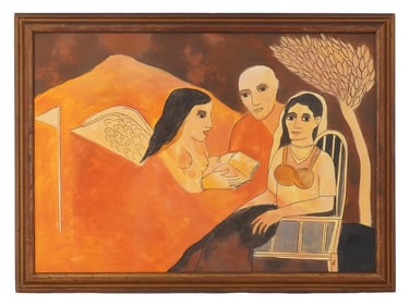 OIL AND MIXED MEDIA PAINTING ON CANVAS SIGNED