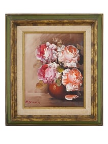 ATTR TO HERBERT SILINS LATVIAN FLOWERS OIL PAINTING