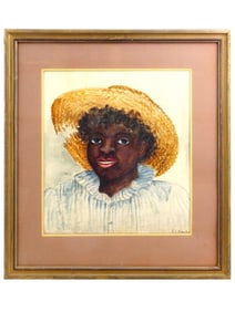 AFRO AMERICAN SCHOOL PORTRAIT PASTEL PAINTING SIGNED