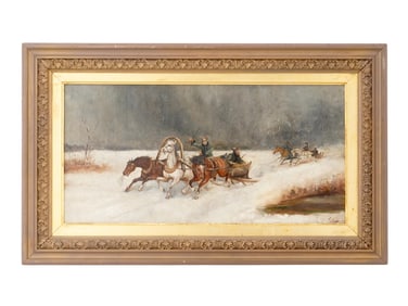 ANTIQUE RUSSIAN OIL GENRE PAINTING BY TAVERIN