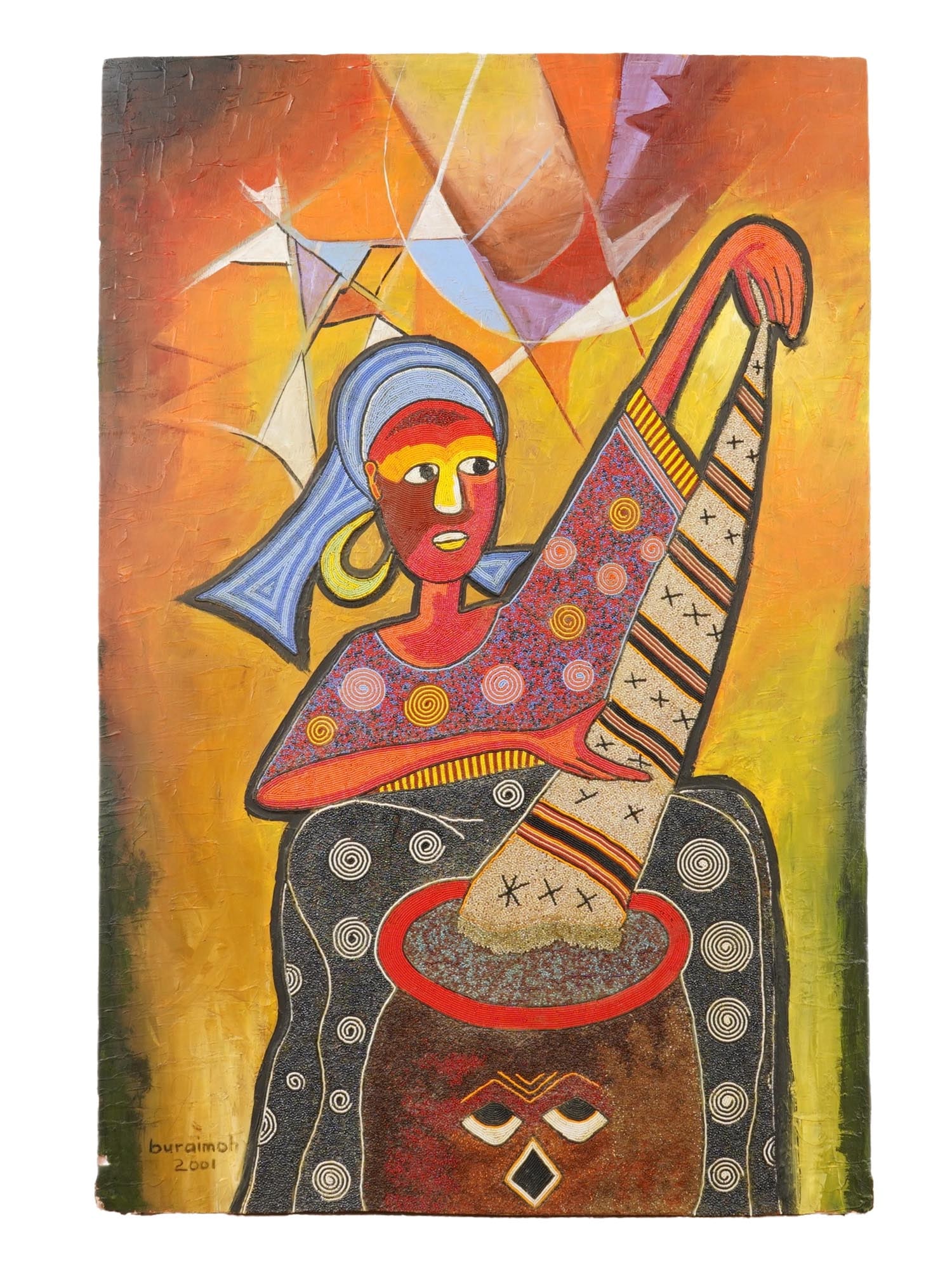 BEADS AND ACRYLIC PAINTING BY JIMOH BURAIMOH W COA (1 of 6)