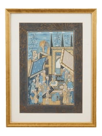 INDIAN MUGHAL MINIATURE PAINTING MOSQUE SCENE