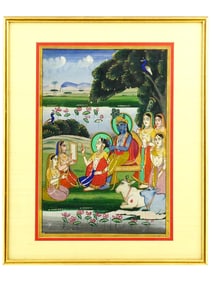 ANTIQUE INDIAN KRISHNA MIXED MEDIA MINIATURE PAINTING