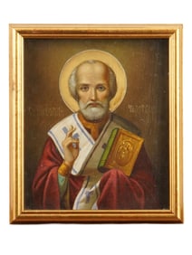 ANTIQUE RUSSIAN ORTHODOX ICON OF SAINT NICHOLAS