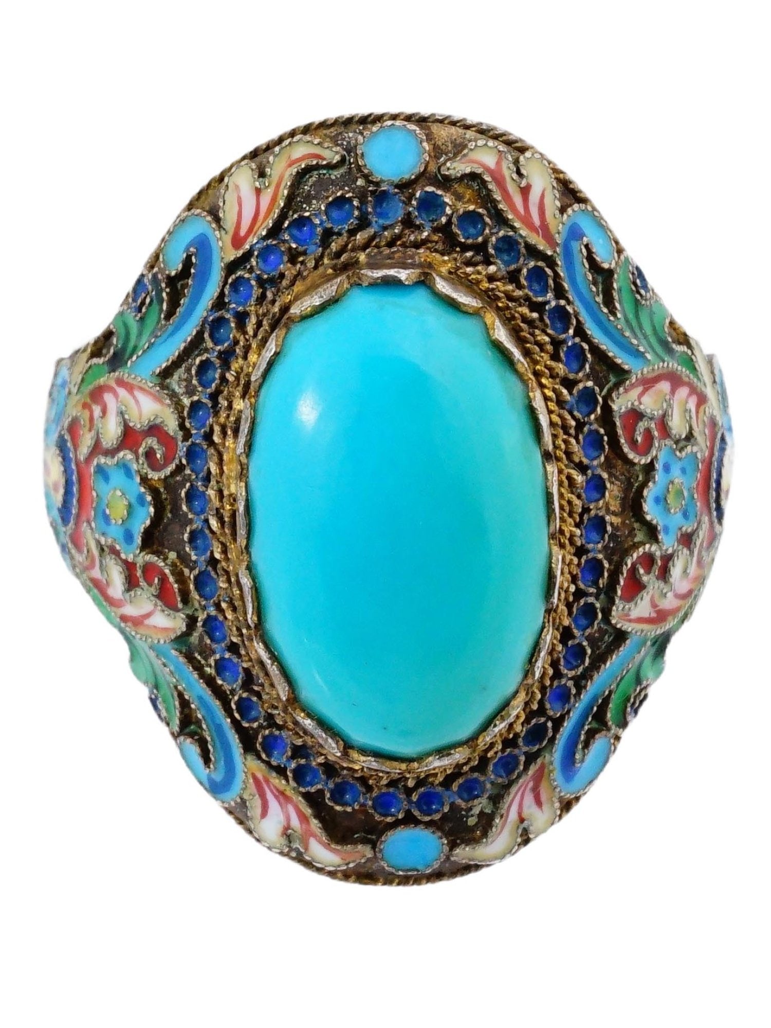 RUSSIAN GILT SILVER CLOISONNE ENAMEL TURQUOISE RING (1 of 7)