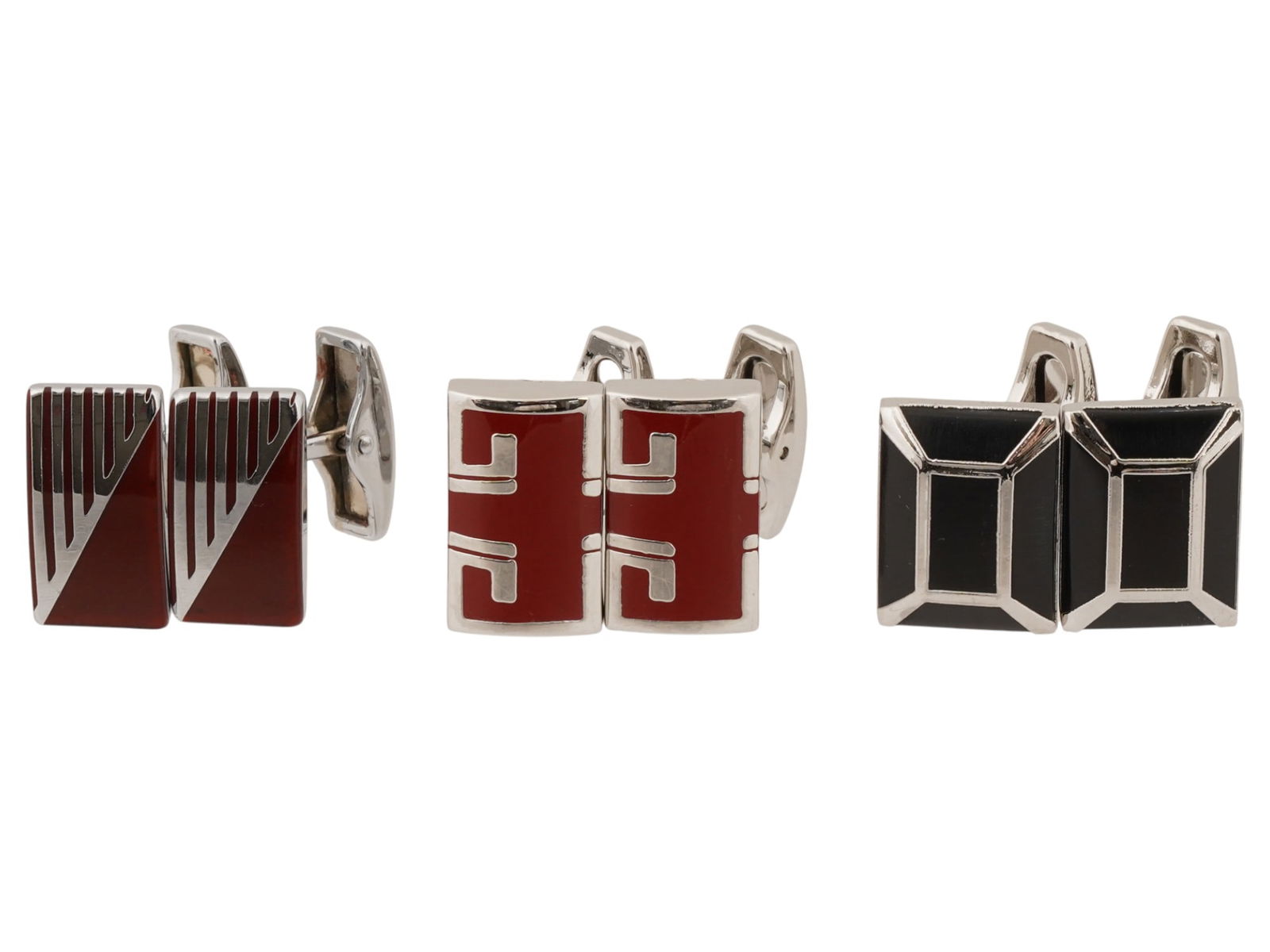LOT OF ART DECO MANNER SILVER AND ENAMEL CUFFLINKS (1 of 9)