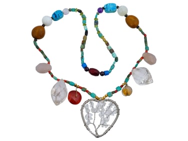 VINTAGE STONE AND GLASS BEADED NECKLACE