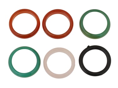 GROUP OF FIVE STONE RINGS AND ONE BLACK RUBBER RING