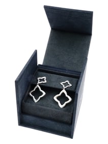 DAVID YURMAN SILVER QUATREFOIL DOUBLE DROP EARRINGS