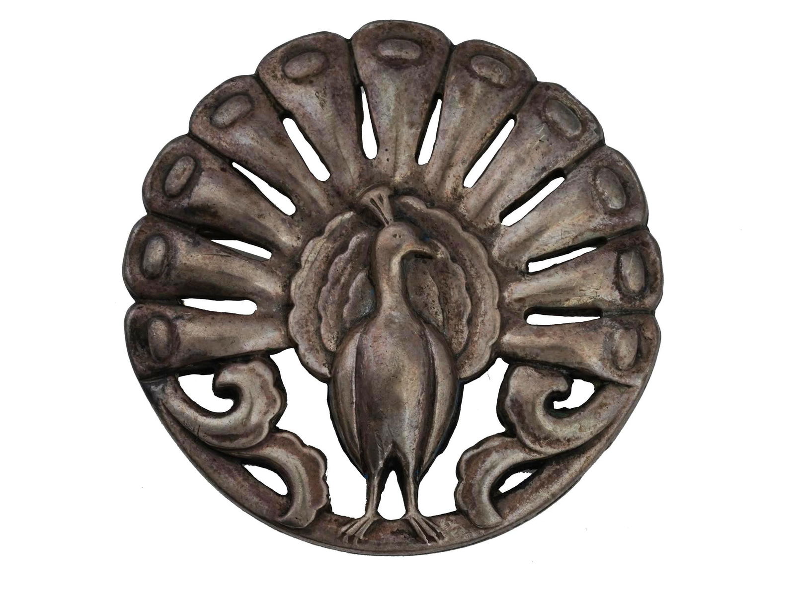 CORO STERLING SILVER REPOUSSE PEACOCK FIGURAL BROOCH (1 of 3)