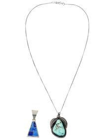 STERLING SILVER PENDANTS W TURQUOISE AND LAPIS LAZULI