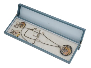 SET OF JAPANESE SILVER NECKLACE PENDANT AND EARRINGS