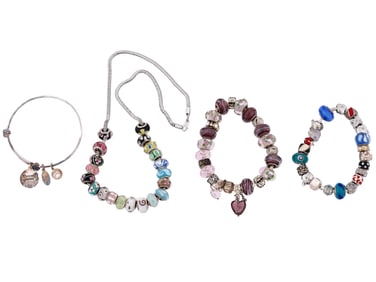 VINTAGE STERLING SILVER CHARM BRACELETS AND NECKLACE