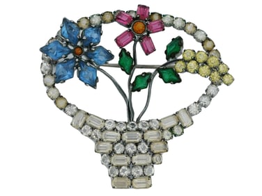 MIDCENT CZECHOSLOVAKIAN COLOR GLASS FLOWER BROOCH