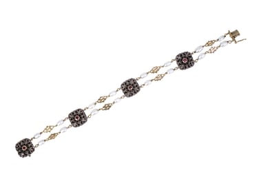 18K GOLD STERLING SILVER PEARLS AND RUBY BRACELET