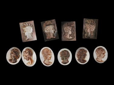 COLLECTION OF HAND CARVED SHELL CAMEOS W PORTRAITS