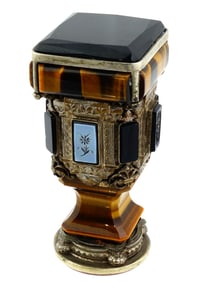 VINTAGE SILVER TIGERS EYE ONYX HAND STAMP