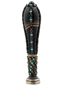 VINTAGE JEWELED SILVER BLACK AGATE HAND STAMP