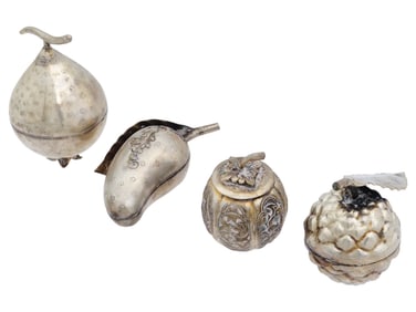 LOT OF LOW GRADE SILVER DECORATIVE FRUITS FIGURES