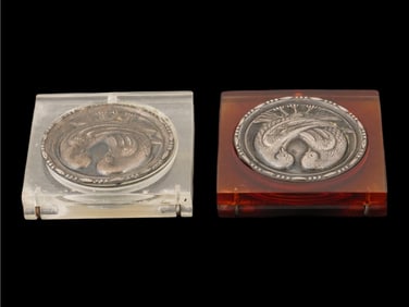 2 BOXES WITH MINIATURE DOVE LOVE SILVER PLAQUES