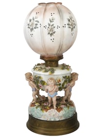 ANTIQUE 19TH C GERMAN PORCELAIN ELECTRIC LAMP