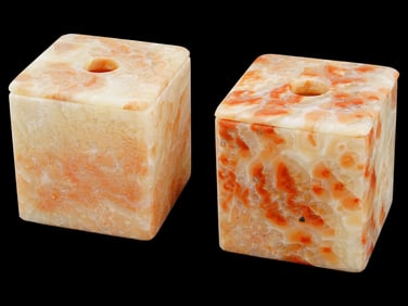 PAIR OF LARGE COVERED ALABASTER CANDLE HOLDERS LAMPS