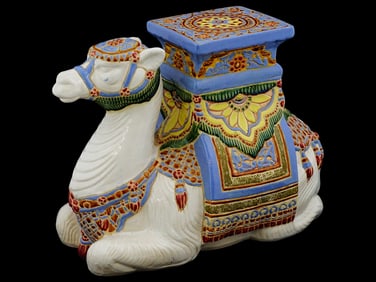 VINTAGE CERAMIC GLAZED EARTHENWARE CAMEL PLANT STAND