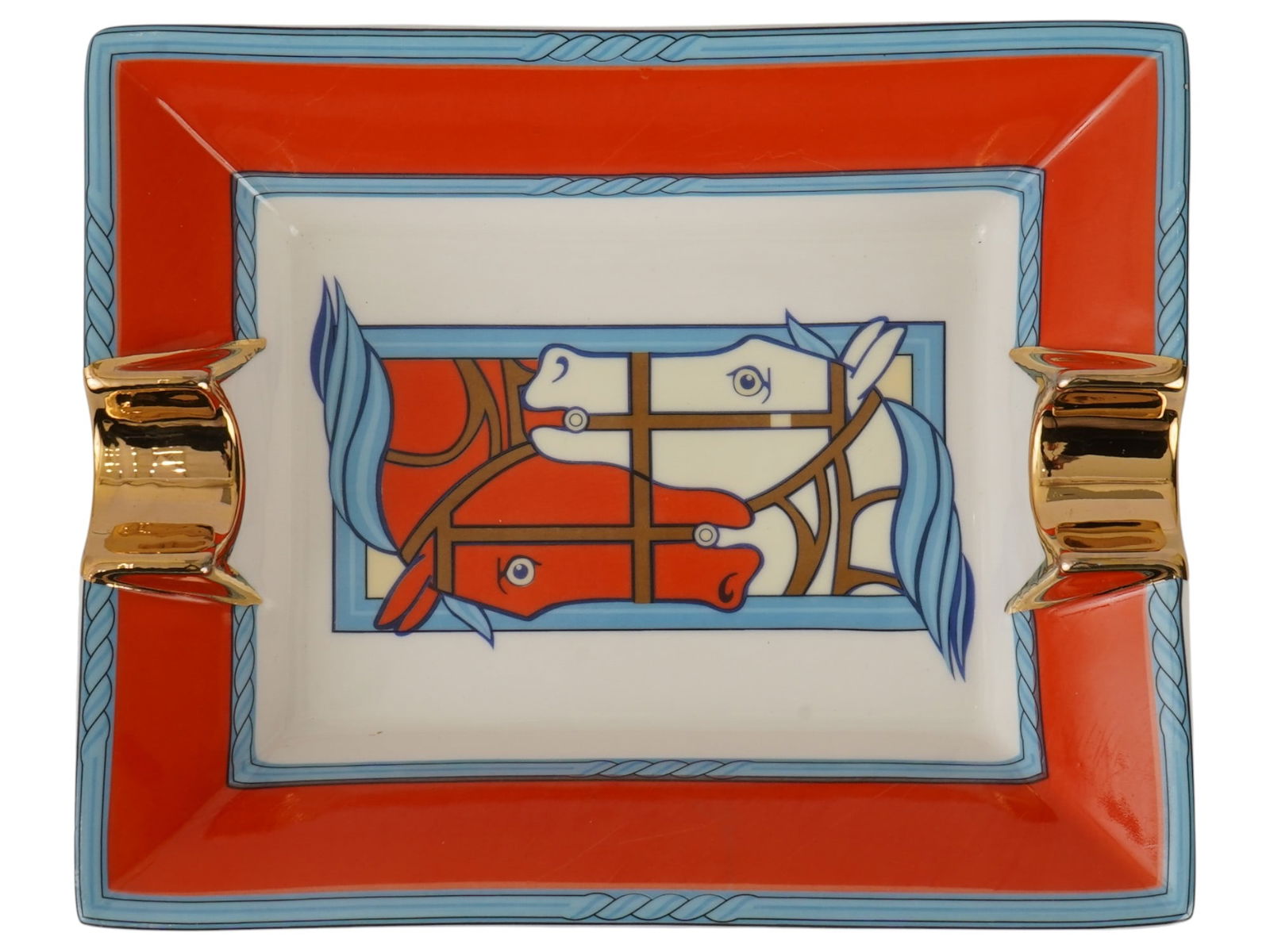 FRENCH HERMES PORCELAIN ASHTRAY QUADRIGE HORSE PRINT (1 of 6)