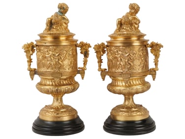 ANTIQUE FRENCH NEOCLASSICAL ORMOLU URN VASES C 1870