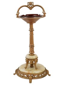 ART DECO BRONZE ONYX AND GLASS PEDESTAL ASHTRAY