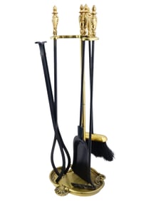 ANTIQUE ORNATE GILT FIREPLACE STAND WITH TOOLS