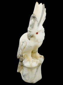 HAND CARVED MARBLE COCKATOO PARROT SCULPTURE
