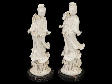 TWO CHINESE BLANC DE CHINE GUANYIN PORCELAIN SCULPTURES