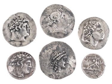 LOT OF SIX ANCIENT GREEK TETRADRACHMS SILVER COINS