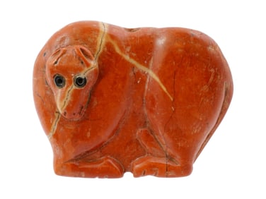 RED JASPER BEAR FIGURINE CARVED FROM CHALCEDONY