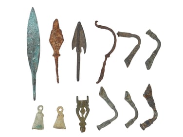 ANCIENT EGYPTIAN BRONZE PIECES SPEAR POINTS AND FIBULAS