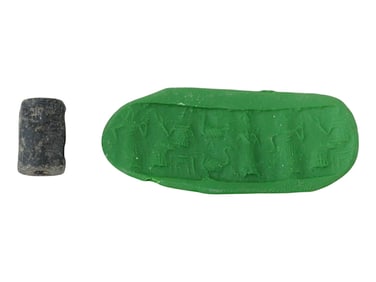 ANCIENT STEATITE INTAGLIO SEAL BEAD W STORY 1000 BC