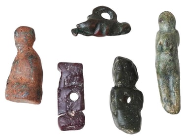 ANCIENT EGYPTIAN BRONZE AND STEATITE PENDANTS 700 BC