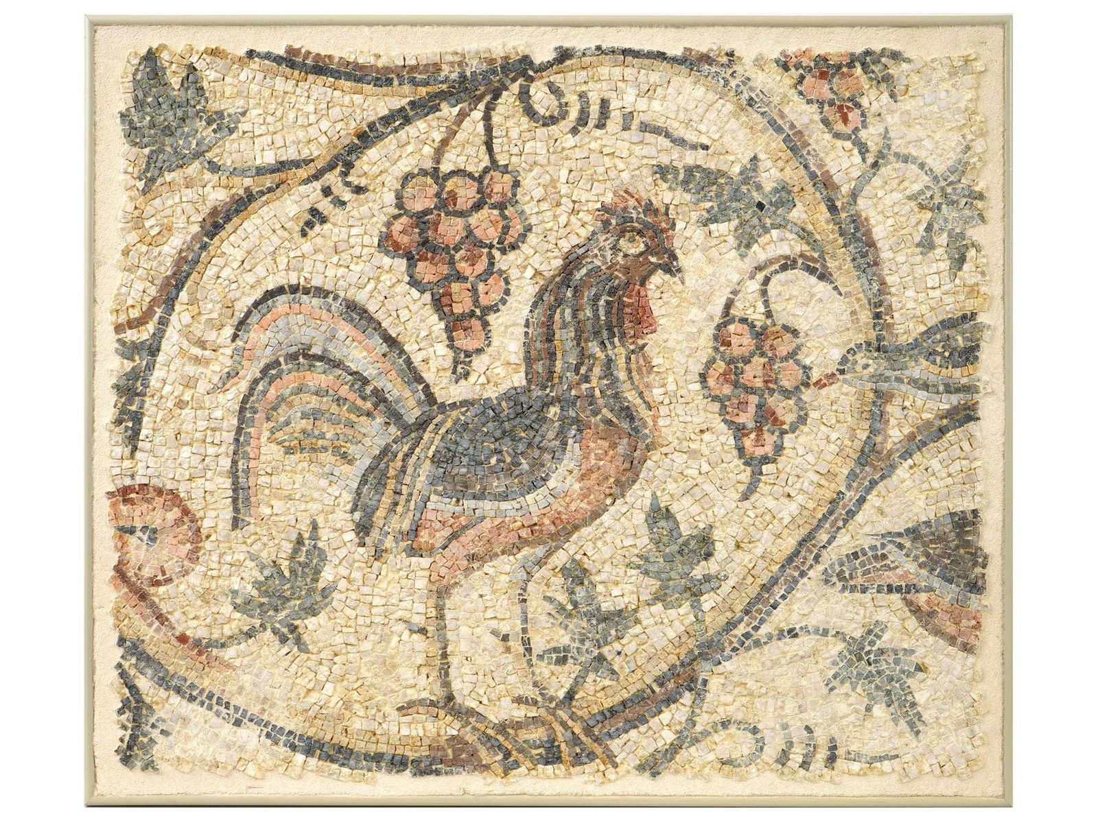 ANCIENT ROMAN MOSAIC PANEL OF A ROOSTER IN A FIELD (1 of 6)