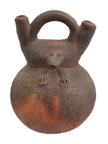 ANCIENT PRE COLUMBIAN TERRACOTTA FIGURAL SPOUT VESSEL