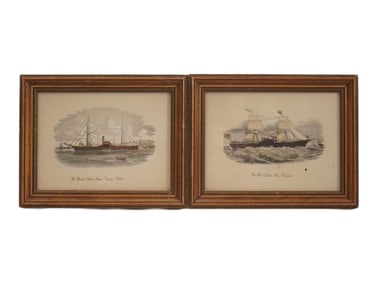 ANTIQUE AMERICAN HAND COLORED ENGRAVINGS OF STEAMSHIPS