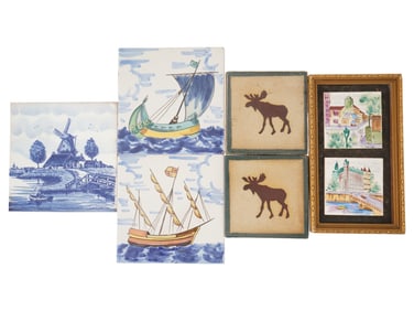 VINTAGE EUROPEAN HAND PAINTED DECORATIVE TILES