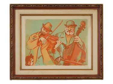LITHOGRAPH SIGNED JOHN LE QUINTANA JEWISH MUSICIANS