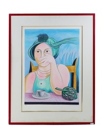 LITHOGRAPH WOMAN SITTING AT A TABLE SIGNED AND NUMBERED