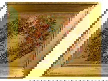 ANTIQUE VICTORIAN ERA FLORAL EMBROIDERY FRAMED