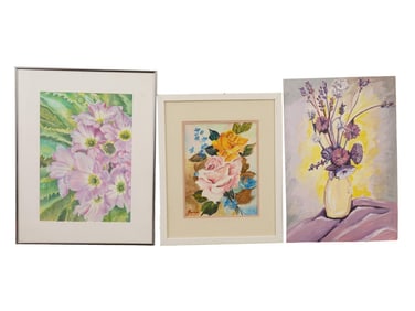 THREE STILL LIFE FLORAL PAINTINGS SIGNED