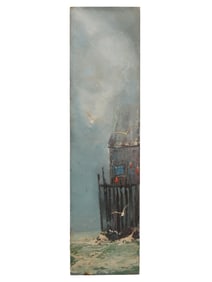 MID CENTURY VERTICAL PAINTING SIGNED L. HOPKINS