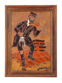 VTG ISRAELI RELIEF ARTWORK ON TIN FIDDLER ON THE ROOF